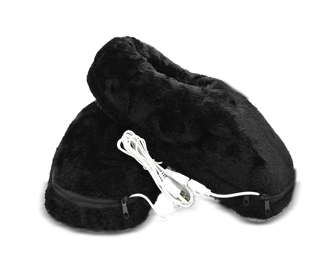 AlibuyUSB Heating Slippers for Feet Warm with Another 1Pcs Free Heating Pad Replacement(Dark Black)