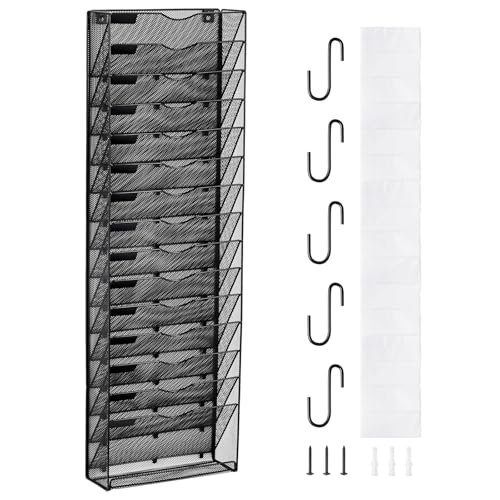 Image of VEVOR File Wall Rack, 1-Piece 16 Pockets Mesh Wall File Holder, Wall Mounted Magazine Mail Paper and Document Storage Folder WJBGJHSWJSWSGLDOLV0