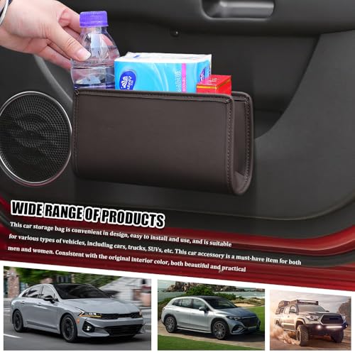 Image of Car Trash Can, Car Garbage Can, Waterproof Litter Auto Trash Can for Travelling, Auto Interior Accessories Foldable Hanging Mini Cars Storage Bag Container Universal Fit Most Cars (Brown)