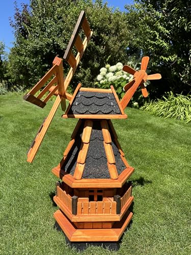 Windmühle kugelgelagert wahlweise mit Solarbeleuchtung (schwarz Höhe 80 cm)