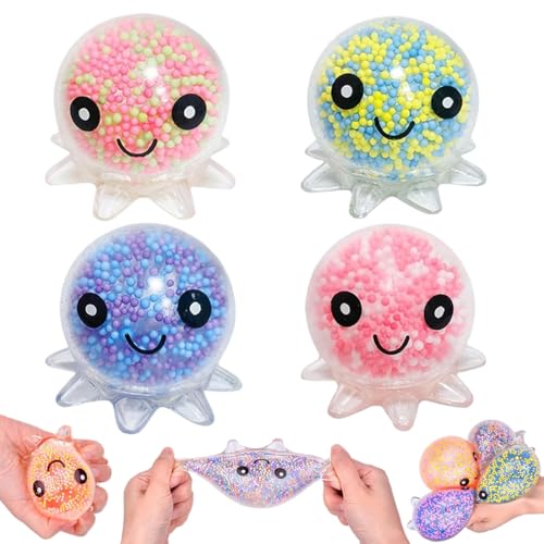 JAWUZ 4 Piezas Pulpo Bolas Antiestres,Pelota Antiestres Juguetes Sensoriales,Juguetes Antiestres Squeeze,Para Aliviar La Fatiga De Los Dedos Para Aliviar La Ansiedad,Para Niños y Adultos