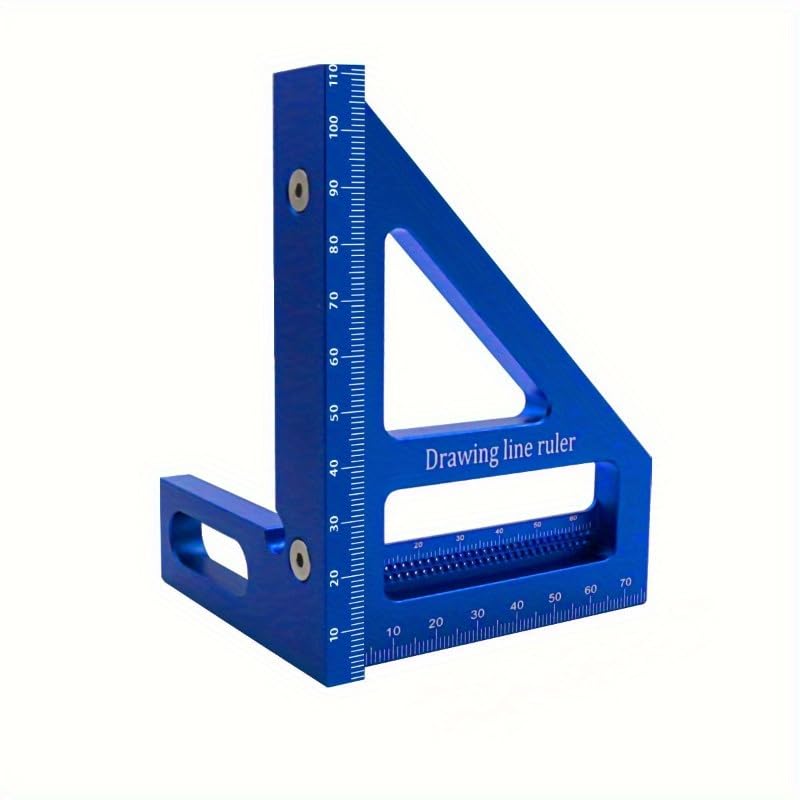 Carpenter Square Aluminum Alloy Miter Triangle Ruler Precision Hole Scriber Woodworking Square Protractor 45/90 Degree Layout (Blue)