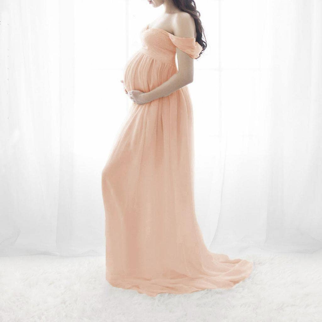 Robe de Maternité Longue Maxi à épaules Dénudées, Accessoire Photo, Rose, S