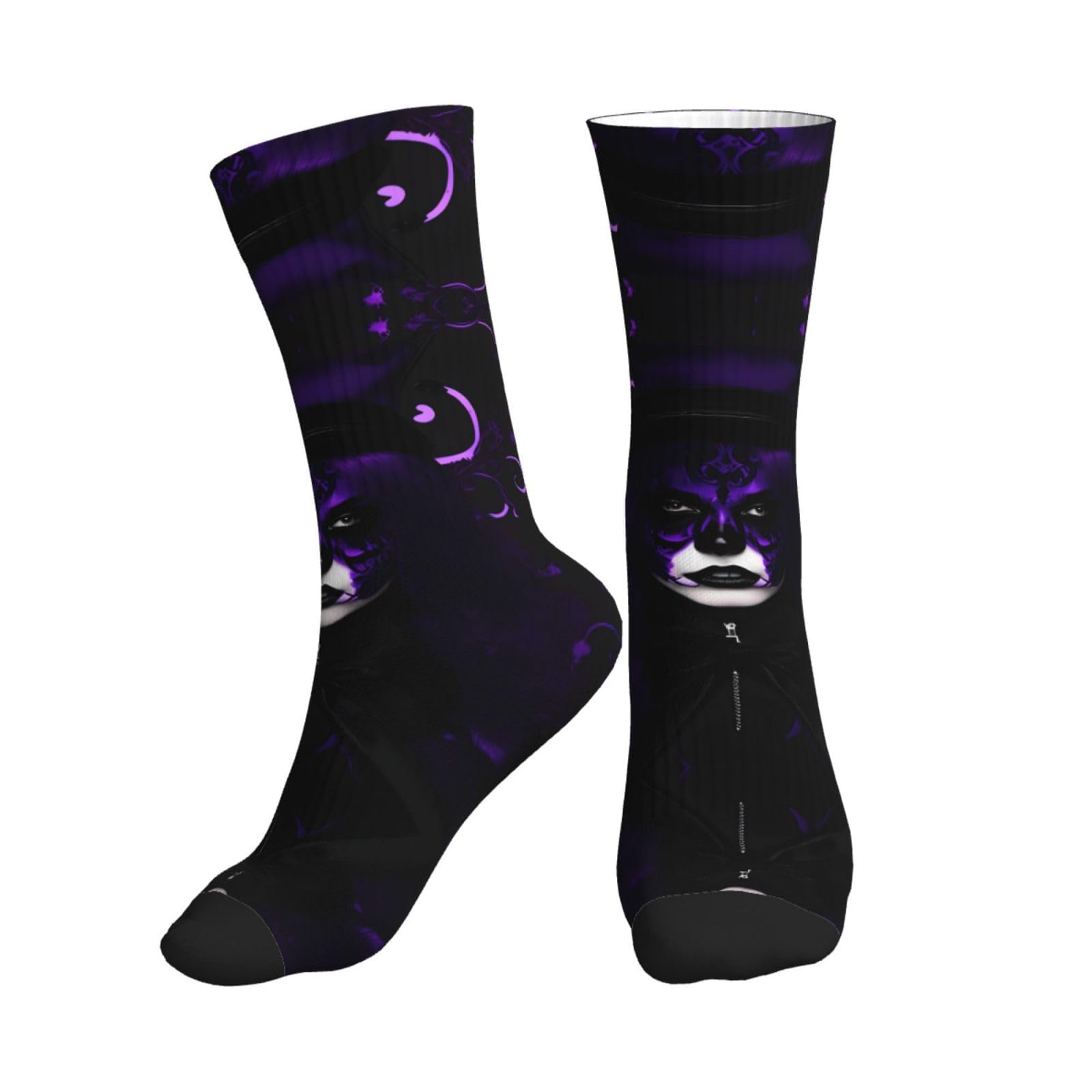ERSDWRE Purple Black Goth Spooky Print Crew Socks,Athletic Socks For Men,Womens Cushioned Soft Sock For Gym Running Sports