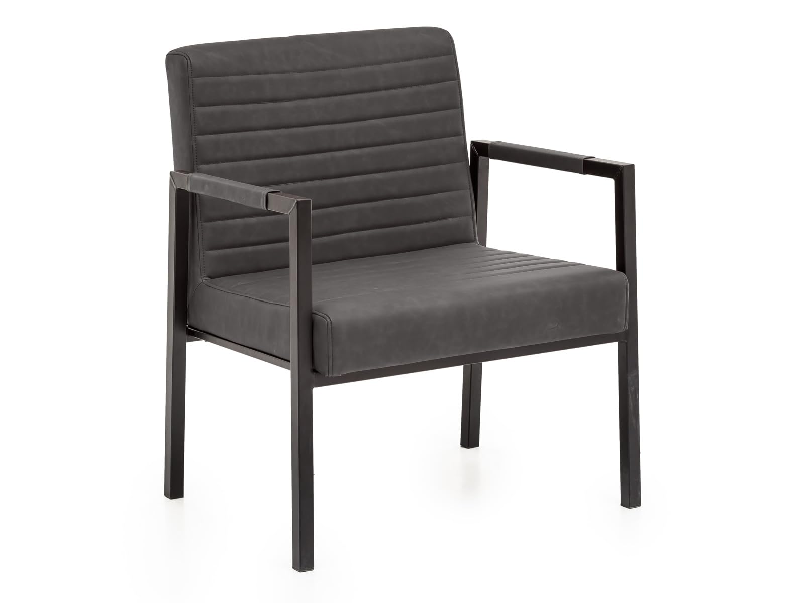 Woodkings XXL Esszimmer Stuhl Wellington mit Armlehne Kunstleder, Schwerlaststuhl belastbar bis 250kg modern, Designstuhl, Metallgestell schwarz (Grau)