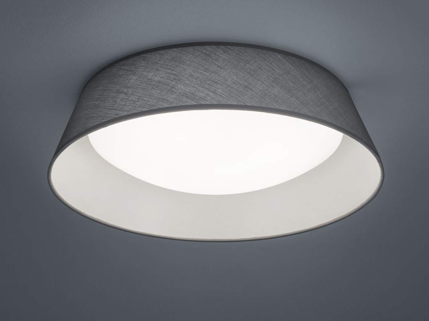Reality Leuchten LED Deckenleuchte Ponts R62871811, Acryl weiß, Stoffschirm grau/weiß, inkl. 18 Watt LED