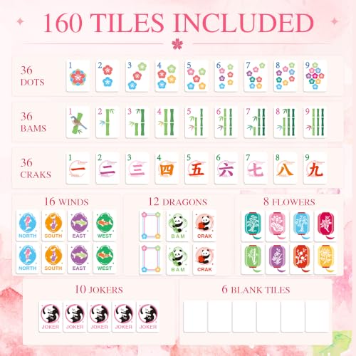 KOLIN Juego de Mahjong Americano con 160 Fichas Rosadas miniatura 3