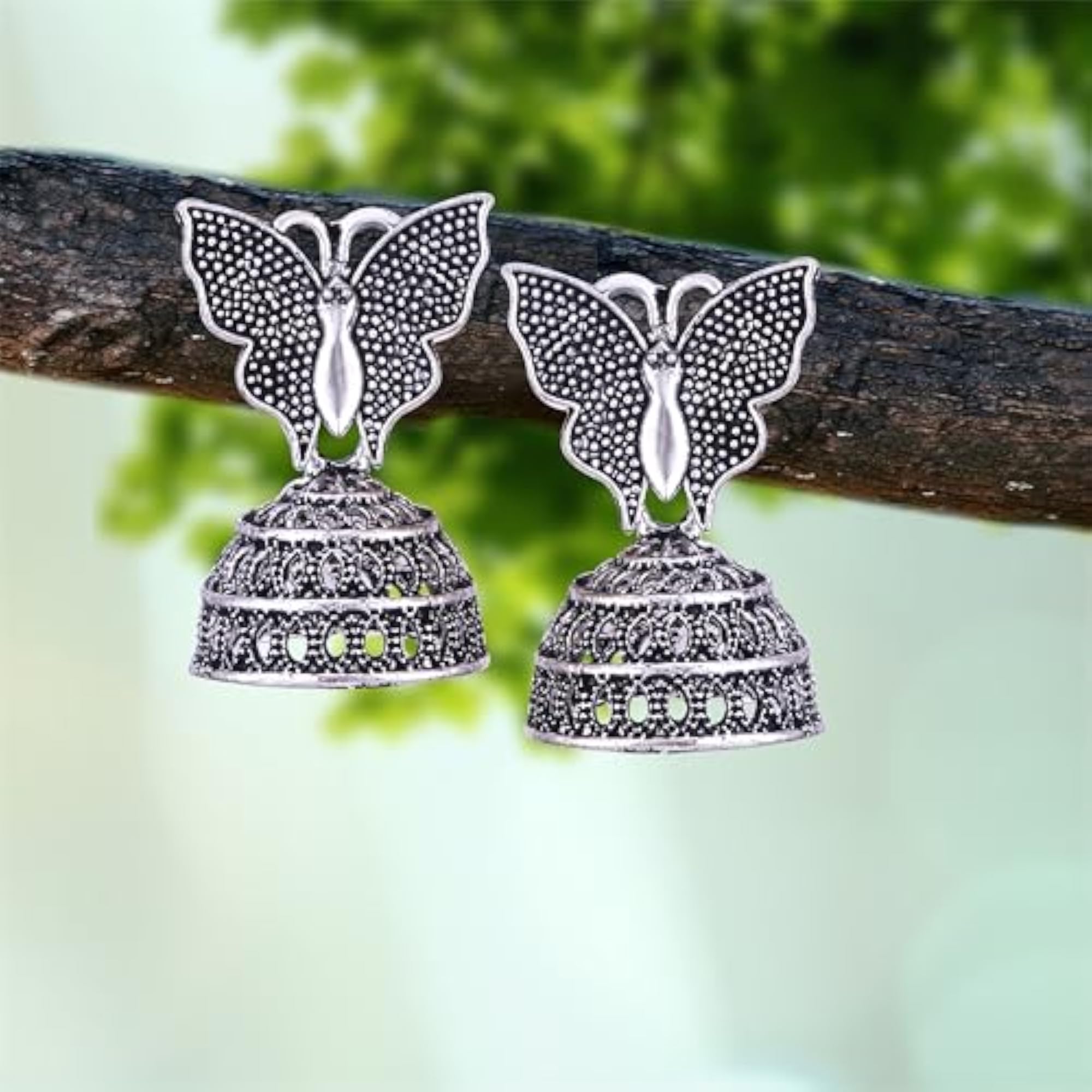 Fashion Oxidised Silver Jhumka Earrings for Women, Combo Set