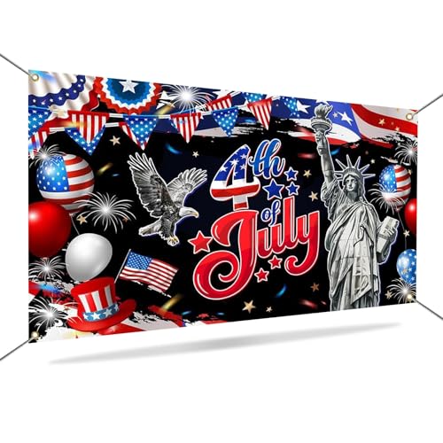 Image of Mocsicka 4th of July Banner - America 250 Anniversary Patriotic Independence Day Decorations, Flag Day Yard Sign Patriotic Memorial National Party Decoration Photo Studio