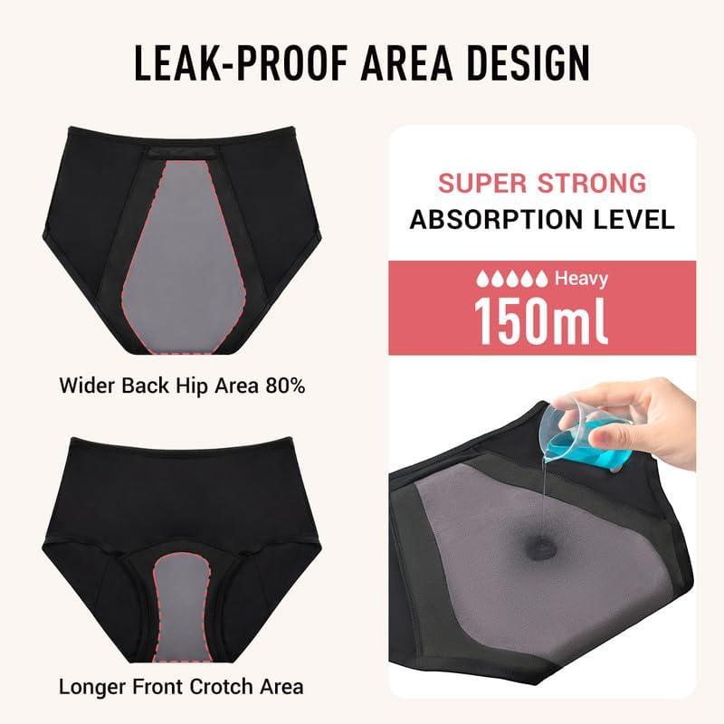 Carer Incontinence Underwear for Women Washable Leak Proof Underwear for Women 150ml Super Absorbent Bladder Leak Underwear for Womens Incontinence Postpartum Leakage Protective Panties 3 PCS, S - Image 4