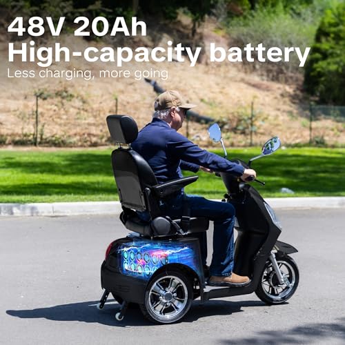 Image of Heavy Duty 3 Wheel Mobility Scooters for Seniors & Adults 500lbs Capacity-800W Mobility Scooters 31 Miles Long Range, All Terrain Electric Powered Mobility Scooters Handicap Mobility Scooter (Black)