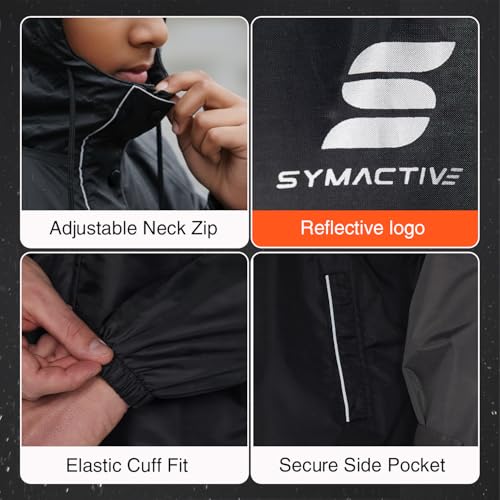 Image of Amazon Brand - Symactive Raincoat for Kids | Waterproof Jacket and Pant Set | Polyester with PVC Coating | Seam Sealed | High Neck Hood | Reflective Branding | Black, 8 to 10 Years