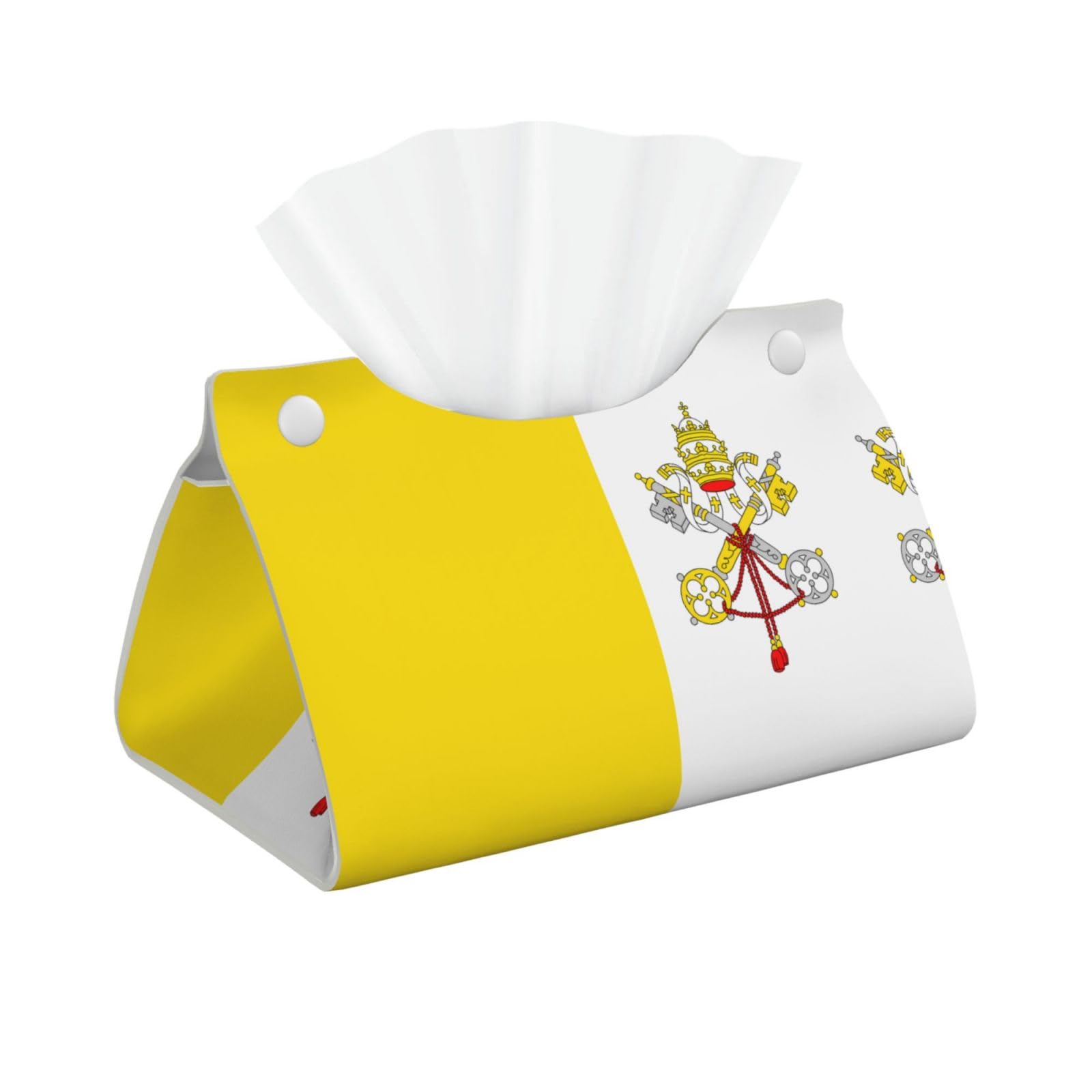 Vatican Flag Print Long Tissue Box Cover Holder Foldable Leather Organizer for Vanity, Nightstand, Desk & Bathroom