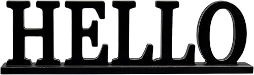 Veclotch Letrero de madera rústica con texto en inglés "Hello Block" para decoración del hogar, decoración decorativa de madera con texto "Hello