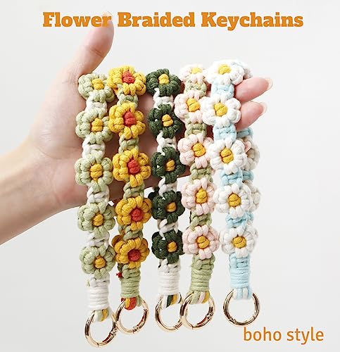 Image of Macrame Keychain Wristlet Keychains for Women Wrist Lanyard for Keys Car Keys Cute Boho Keychains Keyring Bracelet for Girls