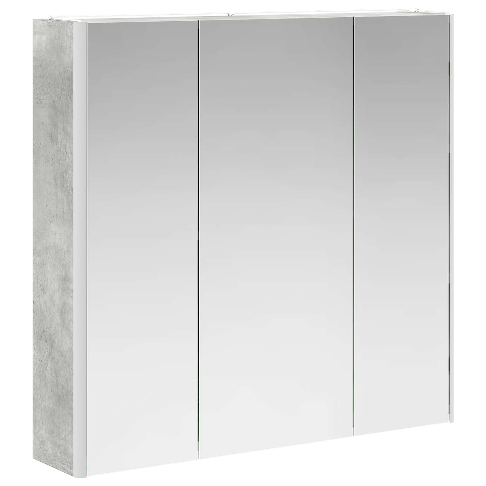 Szafka łazienkowa z lustrem betonowym, szara, z drzwiami i dwiema półkami, 73,5 x 15,5 x 70 cm, montaż ścienny, oświetlenie LED, szafka pod umywalkę