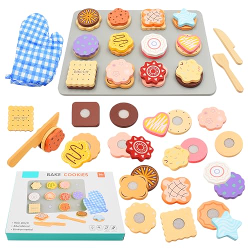 Accesorios de Cocina de Juegos de Madera, Juguete de Galletas de Madera, Juguete de rol, Juguete pedagógico Montessori, Accesorios de Cocina de Juegos para niños y niñas