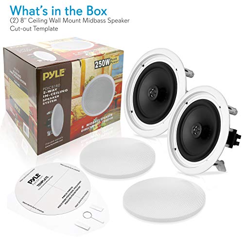 8'' 2-Way Midbass Woofer Speakers - Pair In-Wall/In-Ceiling Woofer Speaker System 1'' High-Temperature Voice Coil Flush Mount Design W/50Hz - 20Khz Frequency Response 250 Watts Peak - Pyle Pdic81Rd #TOP6