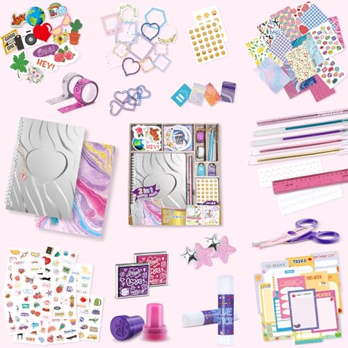 PERRYHOME DIY Journal Kit for Girls Ages 8-14, 2-Pack Journal Set for Tween & Teen Girls,Scrapbook & Diary Supplies Set w/ 100+Pcs,DIY Stationery Set,Gift for 8 9 10 11 12 13 14 Year Old Girl Birthday