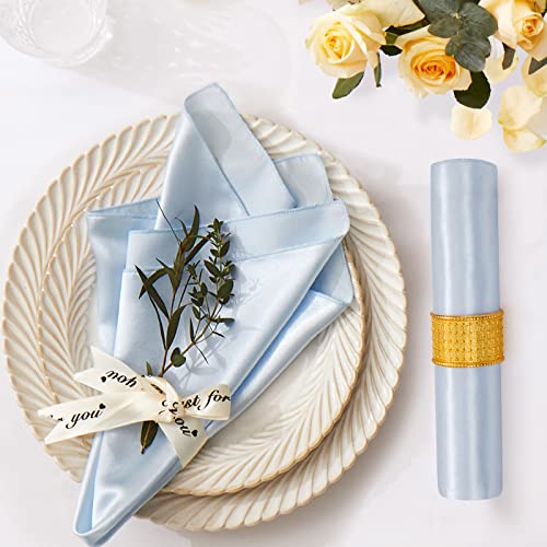 Cobedzy 12 Pack Satin Table Cloth Napkins, Baby Blue Silky Wedding Napkins Cloth Washable, Luxury Dining Table Cloth Napkins Set For Birthday Holiday Party Dinner Restaurant, 17X17 Inch #TOP9