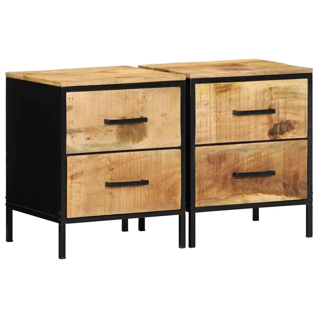 Table de chevet marron noir lot de 2 en bois de mangue compact pour chambre