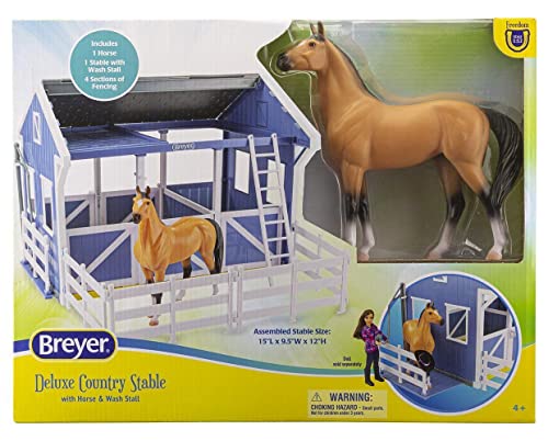 Breyer Horses Freedom Series Deluxe Country Stable & Wash Stall with Freedom Series Horse | 6 Piece Barn Playset Toy | 1:12 Scale Figurine | Model #61149 , Blue by Breyer - Image 5