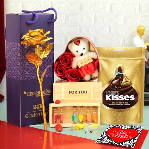 TIED RIBBONS Valentine Gift For Girlfriend Boyfriend Husband Wife Birthday Wedding Anniversary Combo Gifts Chocolate With Heart Box Rose Flower And Message Box,200 Gram