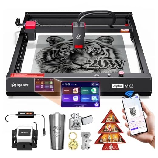 Algolaser 20W Laser Engraver Machine - Alpha MK2 Laser Cutter/Engraver with Air Assist Kit - Laser Engraving Machine with 3.5" Smart Touchscreen & AlgoOS System, Laser Engraver for Wood,Metal,Glass