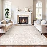 Soalmost 8x10 Area Rugs for Living Room, Stain Resistant Washable Rugs for Dining Room, Kitchen, Floral Vintage Non-Slip Thin Large Beige Rug