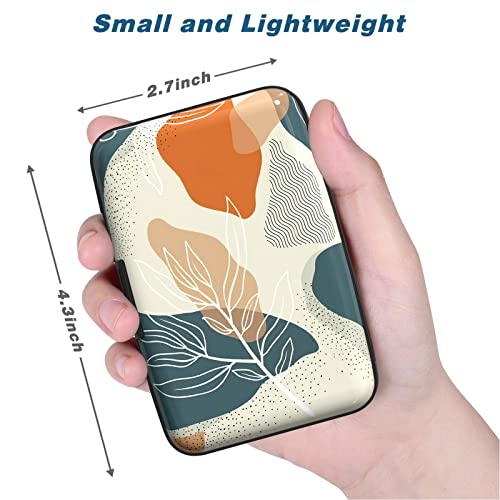 Image of Credit Card Holder, Mini Aluminum Card Wallet RFID Blocking Slim Metal Hard Card Case for Women Men, White Leaves