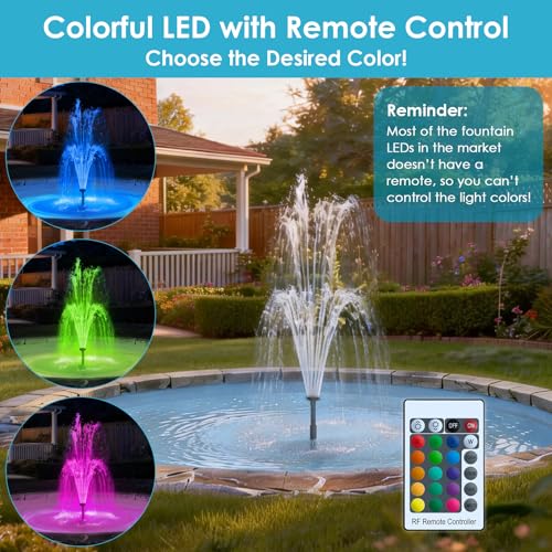 AquaMiracle Submersible Pond Fountain Pump 600GPH | Remote Controlled LED Lights | Outdoor Water Fountain Pump | 3 Fountain Patterns | for Small Ponds, Gardens, Water Feature, Bird Baths - Thumbnail 3