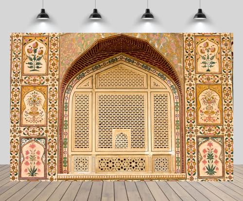 CHNYWORK 7ftx5ft Indian Jaipur Palace Backdrop Beautiful Pattern on The Palace Wall India Photography Background Indian Famous Architecture Religious Background Photo Studio Props