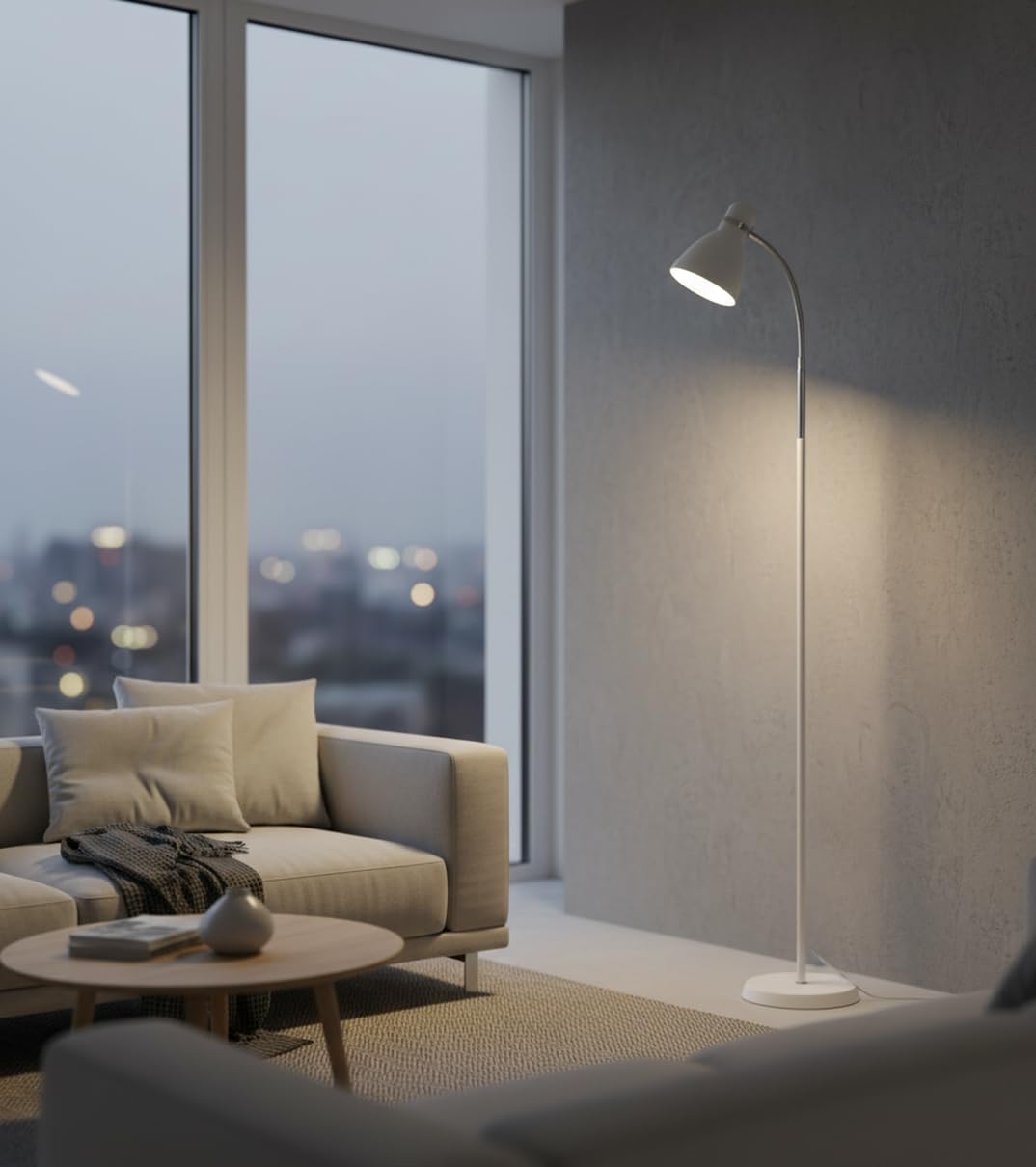 BEL AIR HOME - Lampada da Terra Megara, Piantana Moderna in Metallo con Testa Regolabile per Salotto e Camera da Letto (Lampadina non inclusa) (BIANCO)