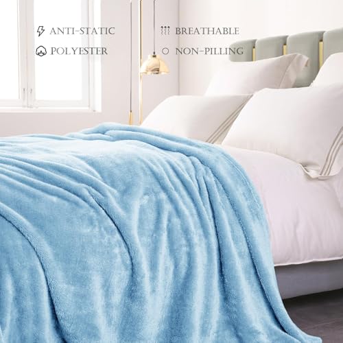 Image of Exclusivo Mezcla Plush Fuzzy Fleece Bed Blanket King Size, Super Soft, Fluffy and Warm Blankets for Couch, Bed, All Season (Light Blue, 90x104 Inches)
