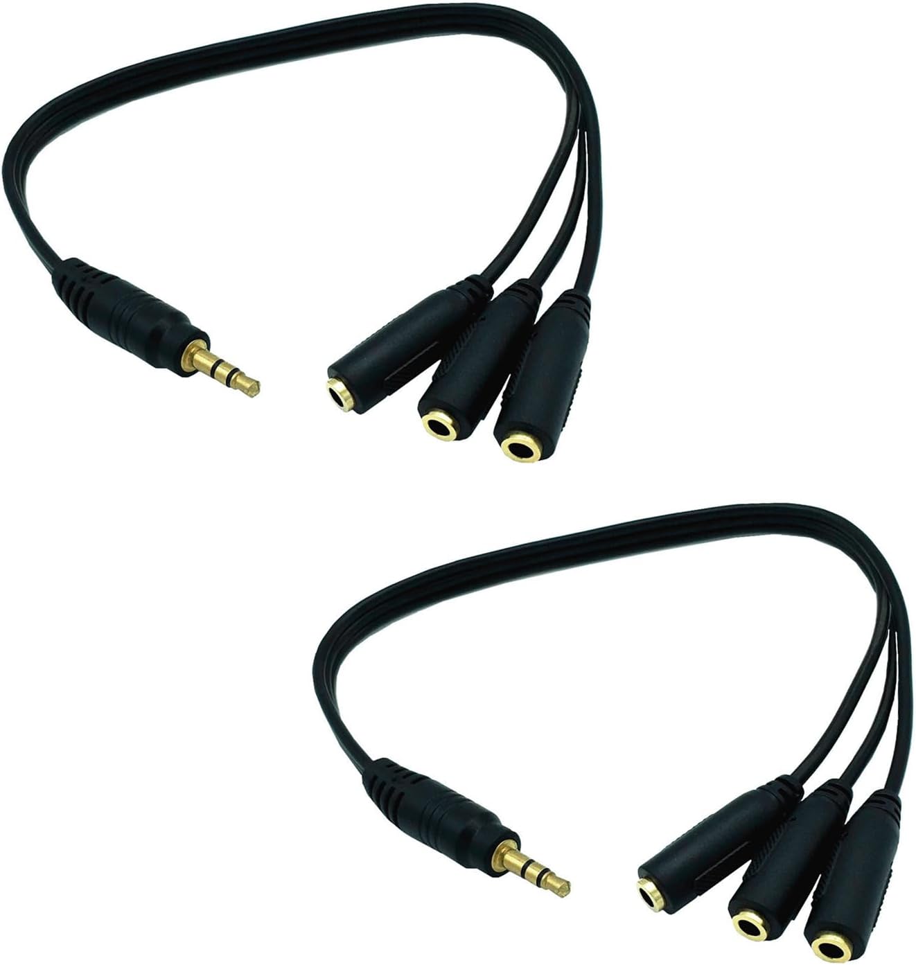 Maxmoral 2pcs 1M/3F Audio Splitter, 1FT Gold Plated 3.5mm TRRS Male to 3 x 3.5mm Stereo Jack Female 1 Input 3 Output Audio AUX Splitter
