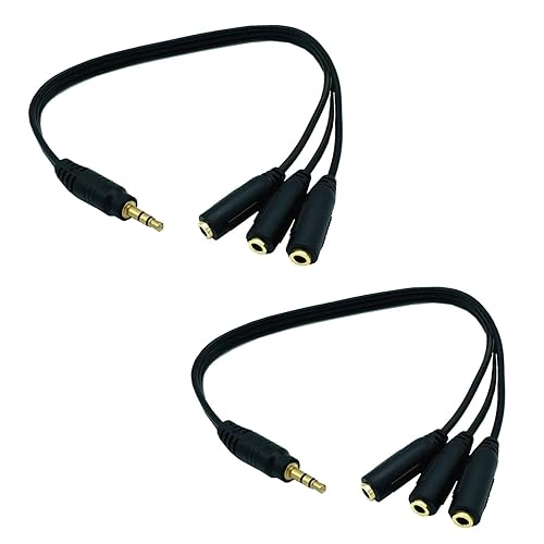 Maxmoral 2 divisor de audio 1M3F, chapado en oro de 1 pie TRRS macho de 0.138 in a conector estéreo hembra de 0.118 x 0.138 in 1 entrada 3 salidas