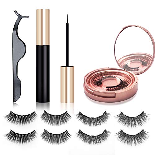 Magnetic Eyeliner and Lashes Kit, Magnetic Eyeliner Water-resistant, 3D Magnetic Eyelashes Natural Look For Eye Makeup with Tweezers, No Glue Need Eyelash Reusable