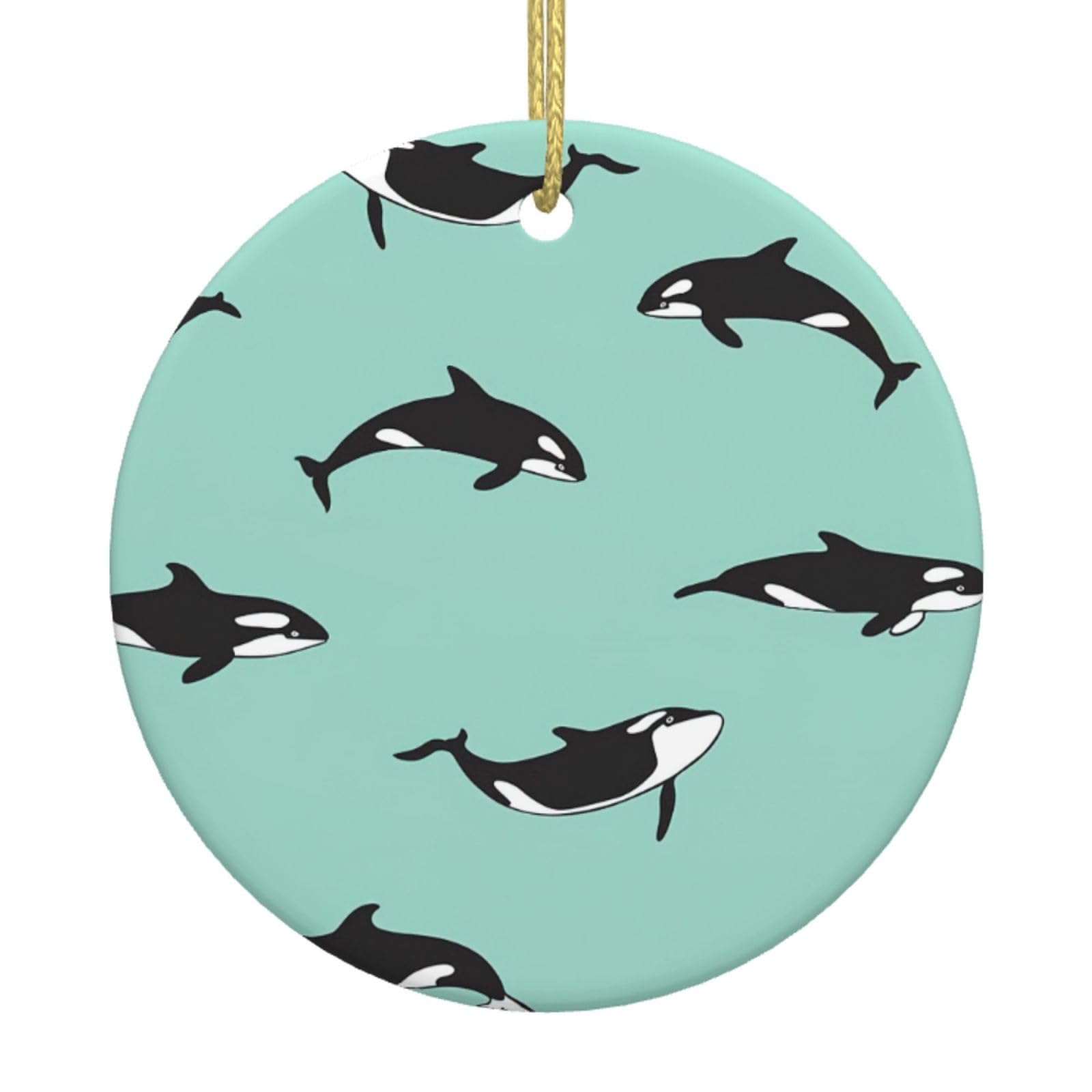 Pacific Ocean Whale Print Christmas Ornaments, Ceramic Hanging Ornament, Round Shape Decorations