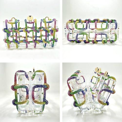 Image of Acrylic Clutch Bags for Women, Colorful Purse with Rhinestone Glittering Handbags Party Wedding Events, Rainbow