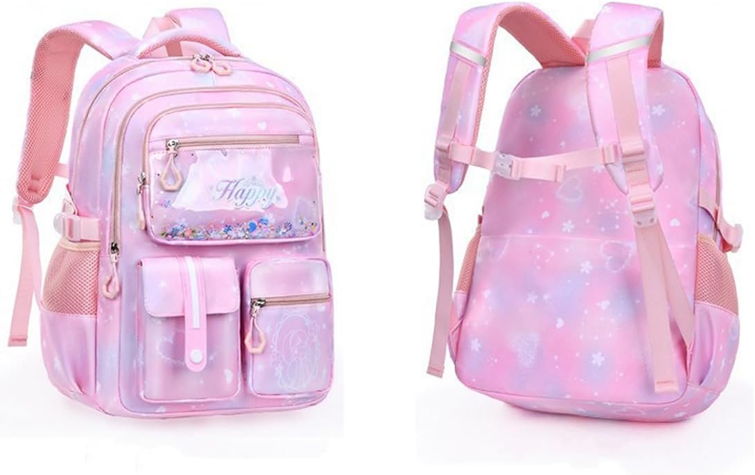 4Pcs Pink Girls Backpacks - Sequin Girls Bookbag Kawaii Bookbag School Shoulders Laptop Bag Daypacks for Students Teen Kids Casual Travel (Pink)