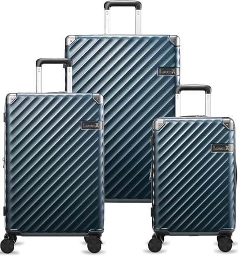 LUGGEX 3-Piece Set Luggage with Spinner Wheels - Polycarbonate Expandable Hard Shell Suitcase, (20/24/28), Navy