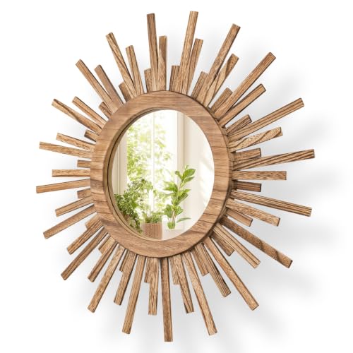 amoard 24 Inch Boho Sunburst Mirror Round Wooden Wall Decor Starburst Sun Mirror for Bedroom Living Room Bathroom Hallway Balcony Farmhouse Entryway Housewarming GiftRustic Brown