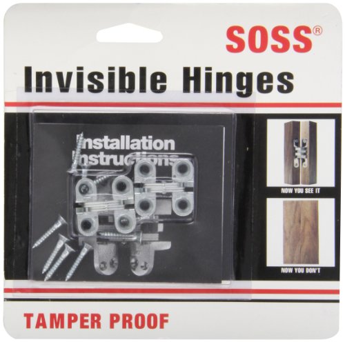 SOSS - 100CUS26D Mortise Mount Invisible Hinges with 4 Holes, Zinc, Satin Chrome Finish, 1" Leaf Height, 3/8" Leaf Width, 15/32" Leaf Thickness, 5 x 3/4" Screw Size (1 Pair)