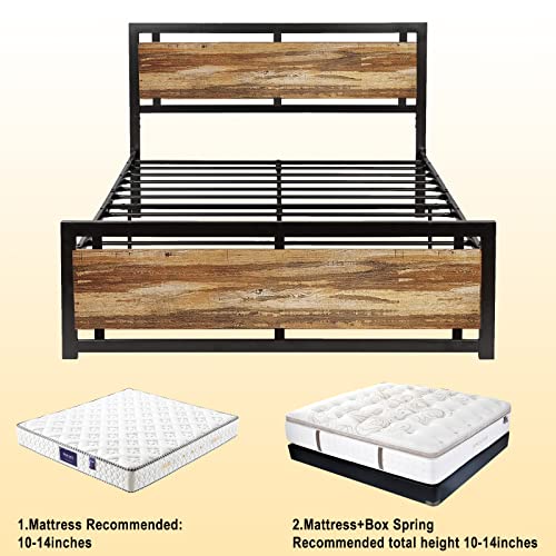 Codesfir Queen Bed Frame With Headboard And Footboard, Strong 4 U-Shaped Support Frames/12 Steel Slat Support/2 Independent Support Rods/9 Support Legs, Noise-Free, No Box Spring Needed,Rustic Brown #TOP7