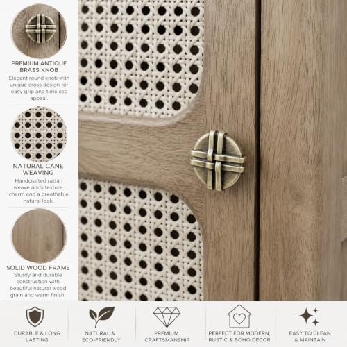 Image of The Attic Crestwood 1 Door Kitchen Cabinet, Multipurpose Cabinet for Bedroom Living Room Study bar, Solid Wood Bookshelf Kitchen Cabinet, Light Teak Matte Finish Cane