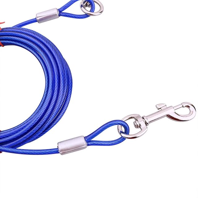 Foto 4 de 5 de CHUANGOU 5m Correa Cable para Perros，Correa Perro Metal Amarre，para pequeñas Mascotas Medianas y Grandes（Azul）