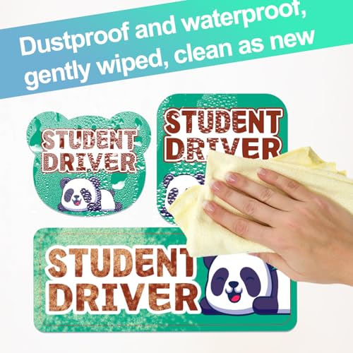 Image of Student Driver Please Be Patient Car Magnet, Green Panda Cute Shape, Patient with Reflective Magnetic Bumper Sticker Set Detachable, Novice Safety Signs.Set of 3