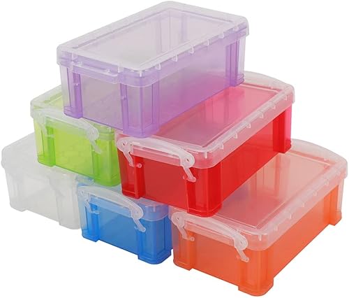 Juego de 6 piezas de caja de almacenamiento de plástico pequeña de 6 colores, caja de almacenamiento de herramientas apilable translúcida, utilizada