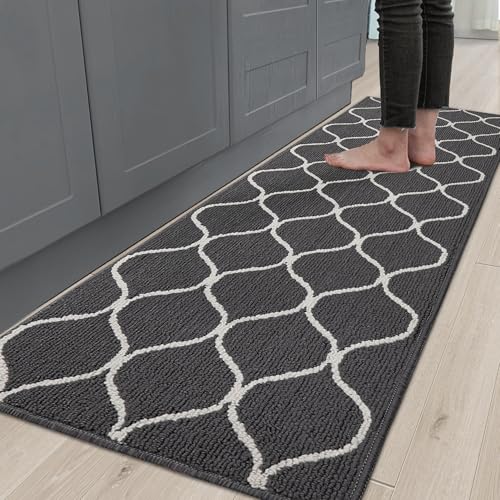 COSY HOMEER 23.6x71 Inch Kitchen Rug Mat, Soft Absorbent Runner Rugs for Kitchen Front of Sink, Non Slip Washable Kitchen Mat for Floor, Grey 23.6 x 71 Inch Grey