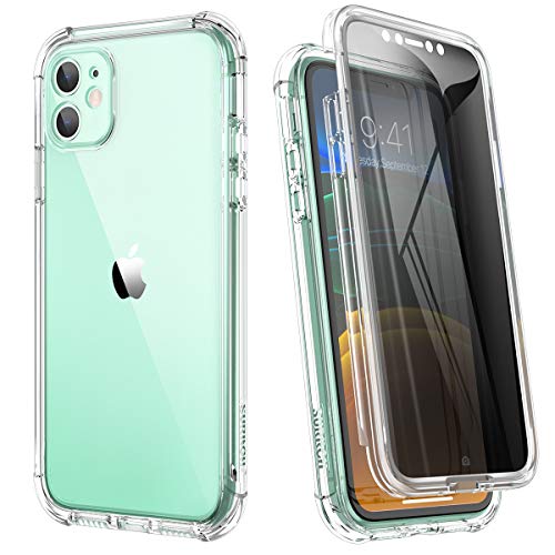 SURITCH Funda para iPhone 11 Transparente,[Protector de Pantalla de privacidad Integrado],Protección de Cuerpo Completo a Prueba de Golpes 360 PC Duro + Parachoques TPU Suave de 4 Esquinas 6,1